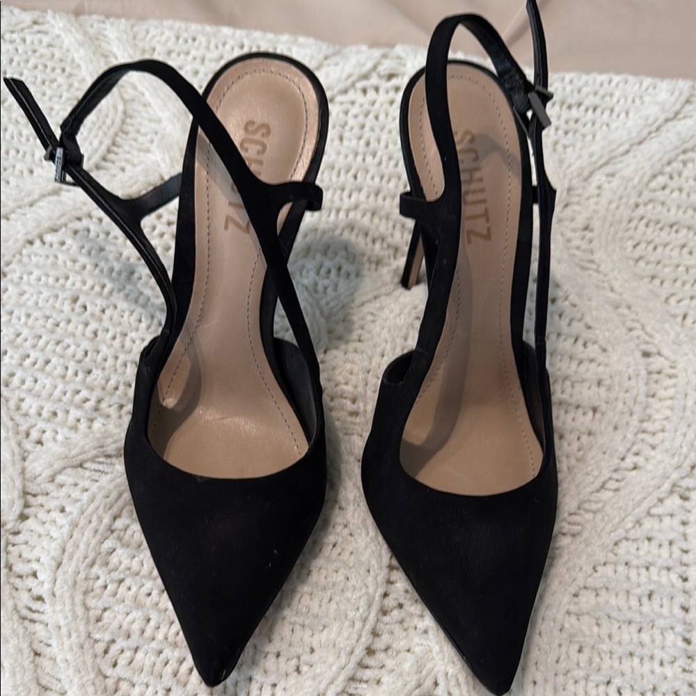 SCHUTZ Black Slingback Heels with Pointed Toe